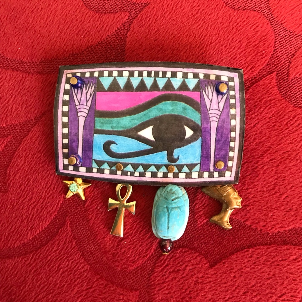OOAK Vintage 90s dangle Eye Of RA Pendant artisan made Brooch EUC Multimedia